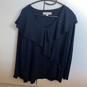 Navy Blue Ruffle Blouse | Loft